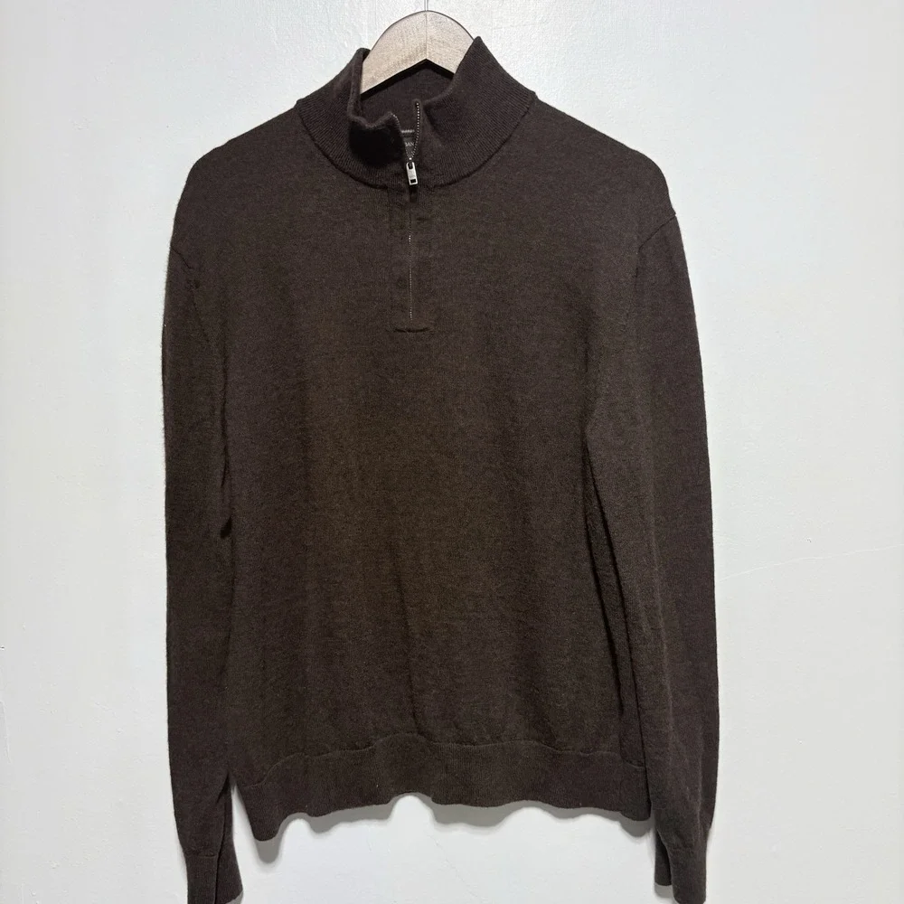 Banana Republic Sweater Mens XL Brown Zip Neck Merino Wool Long Sleeve Pullover
